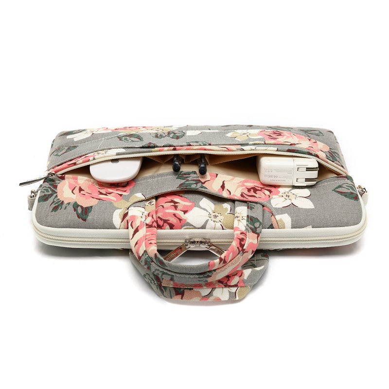 canvaslife Grey Rose Pattern 15 inch Waterproof Laptop Shoulder Messenger Bag for 14 inch to15.6 inch Laptop and MacBook Pro 15 Laptop Case - Image 2